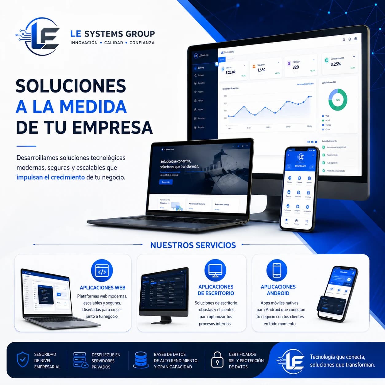 Portada principal de LE Systems Group con soluciones tecnológicas